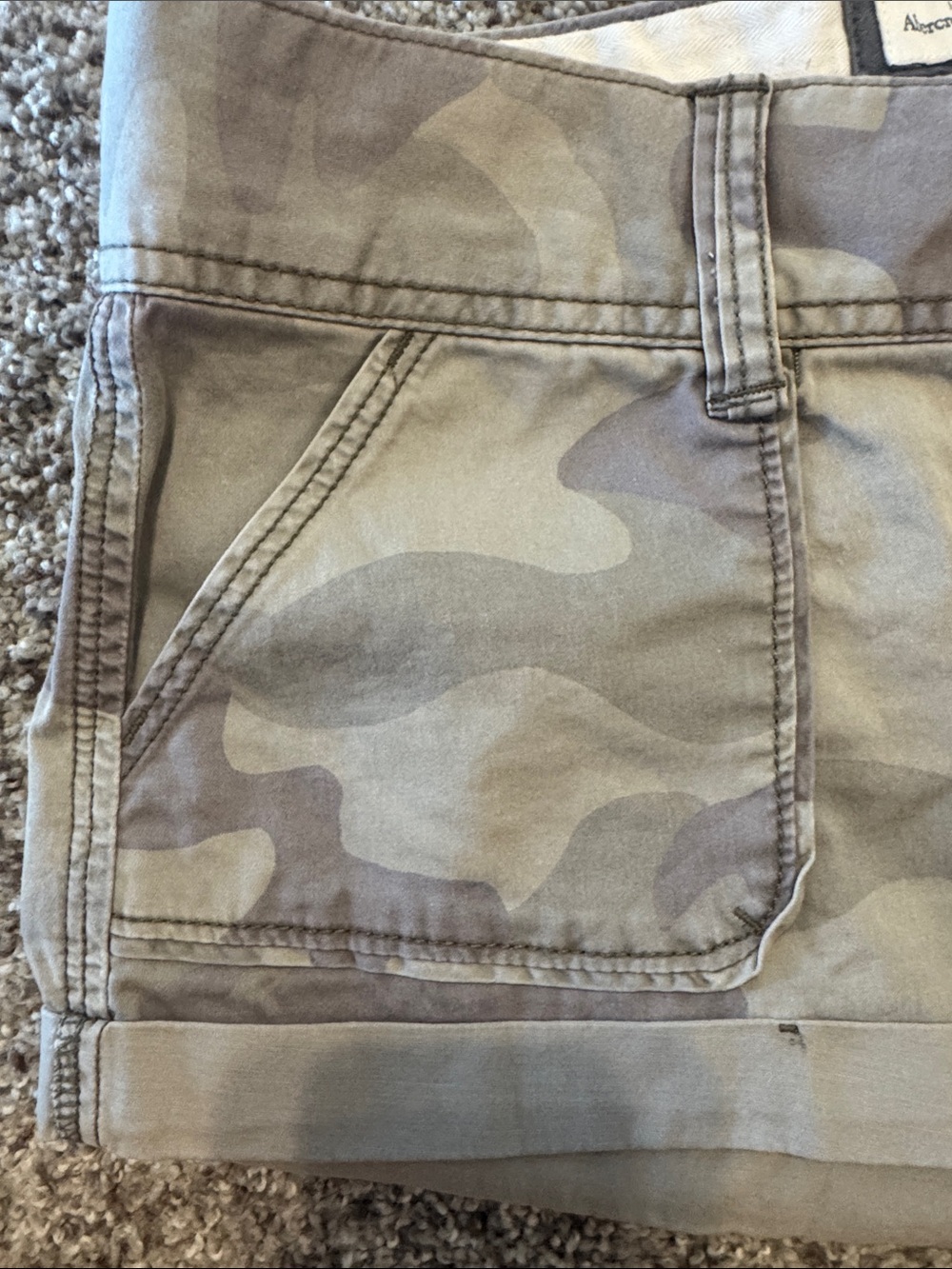 Abercrombie & Fitch Women's Camo Roll-Hem Jean Shorts - Tan/Beige - Picture 3 of 7